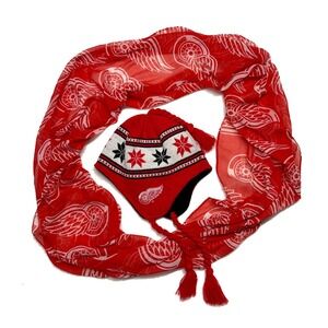 Detroit Red Wings Reebox Knit Beanie Adult NHL And Infinity Sheer Scarf